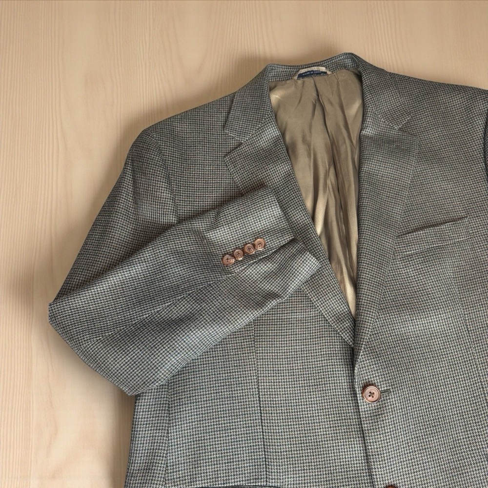 Ralph Lauren Blazer Silk Wool‎ Houndstooth Brown Men Size 44S Lined